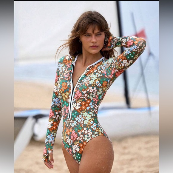 Floral Long Sleeve Swimsuit - Picture 1 of 5